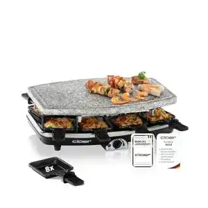 Raclette Cloer 6430 Grill mit Naturstein, 1200 Watt, 8 Pfännchen