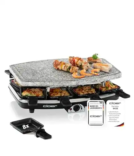 Raclette Cloer 6430 Grill mit Naturstein, 1200 Watt, 8 Pfännchen