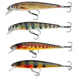 Wobbler elbfang Zander Hecht Set | 4 Stück | flachlaufend | Natur Farben | Raubfisch Kunstköder Angeln