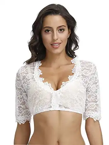 Dirndlbluse ELFIN Damen n Kurzarm Spitze Tracht Bluse Elegant