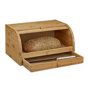 Brotkasten (Holz) Relaxdays Rollbrotkasten mit Schublade, Bambus