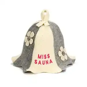 Saunahut Natural Textile ‘Miss Sauna Flowers’ White/Grey