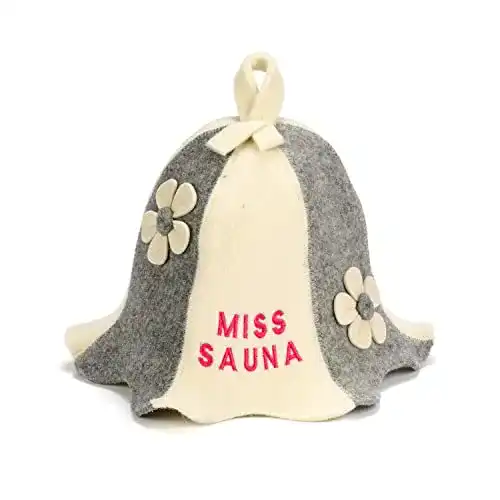 Saunahut Natural Textile ‘Miss Sauna Flowers’ White/Grey
