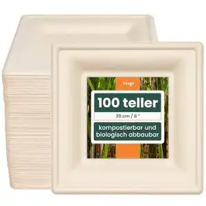 Zuckerrohr-Teller HAAGO 100 Premium Einwegteller, Eckig