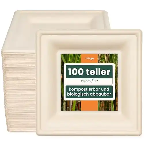 Die beste Zuckerrohr-Teller HAAGO 100 Premium Einwegteller, Eckig 2026 Test Bestseller Zuckerrohr-Teller HAAGO 100 Premium Einwegteller, Eckig