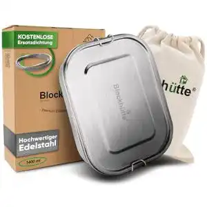 Edelstahl-Brotdose Blockhütte. 1400ml, Inkl. Austauschdichtung
