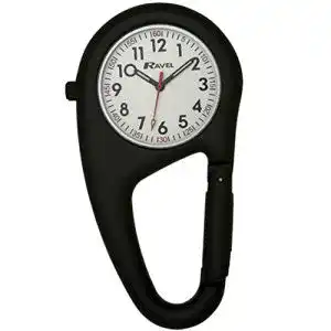 Schwesternuhr Ravel, Gürtelclip-Karibiner-Quarzuhr, Schwarz
