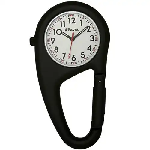 Schwesternuhr Ravel, Gürtelclip-Karibiner-Quarzuhr, Schwarz