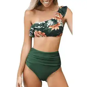 Bikini High Waist CUPSHE Bikini Set One Shoulder Rüschen