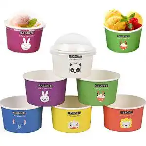 Eisbecher liuer 60PCS Pappe mit Deckel Einweg Cartoon Muster