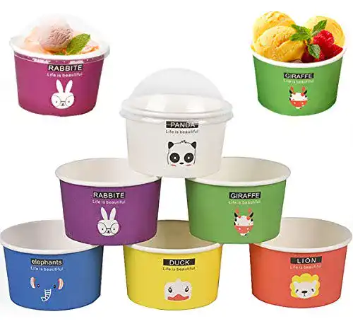 Eisbecher liuer 60PCS Pappe mit Deckel Einweg Cartoon Muster
