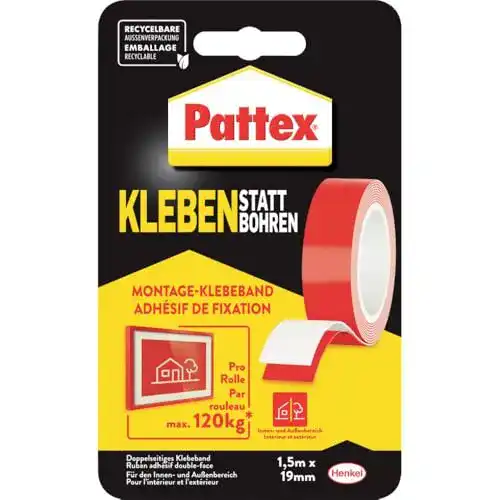 Die beste Doppelseitiges Klebeband Pattex Kleben statt Bohren, 1,5m 2026 Test Bestseller Doppelseitiges Klebeband Pattex Kleben statt Bohren, 1,5m