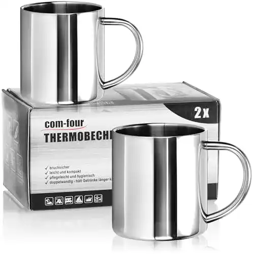 Edelstahlbecher com-four ® 2x Edelstahl Thermobecher