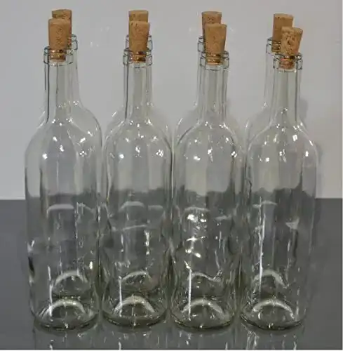 Weinflaschen leer Markenloos 750 ml, 8 STK. mit Korken, Weiß