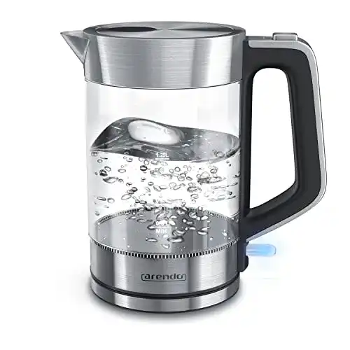 Design-Wasserkocher Arendo, Glas Wasserkocher Edelstahl, 1,7 L