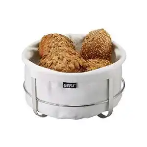 Brotkorb GEFU Brunch, rund, weiß, mit Beutel, Stoffkorb waschbar