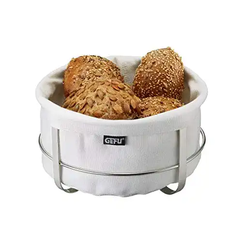 Brotkorb GEFU Brunch, rund, weiß, mit Beutel, Stoffkorb waschbar