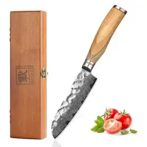 Zayiko-Messer zayiko Olive Damastmesser kleines Santoku 12cm