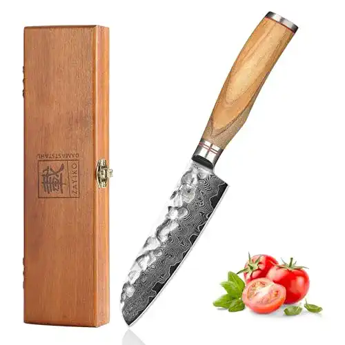 Zayiko-Messer zayiko Olive Damastmesser kleines Santoku 12cm