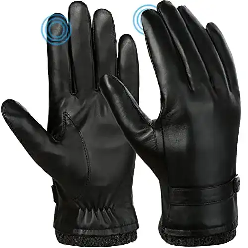 Lederhandschuhe Herren EEFOW Touchscreen Thermo Winterhandschuhe