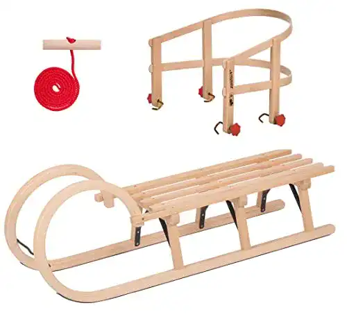 Holzschlitten mit Lehne KS-Direkt Holzschlitten 110cm Schneeschlitten
