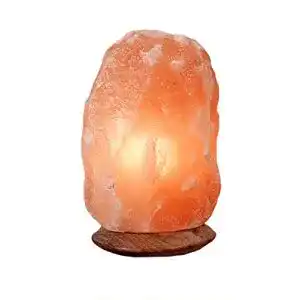 Salzlampe Himalaya Salt Dreams Beleuchtet mit Holzsockel
