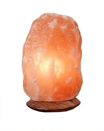 Salzlampe Himalaya Salt Dreams Beleuchtet mit Holzsockel