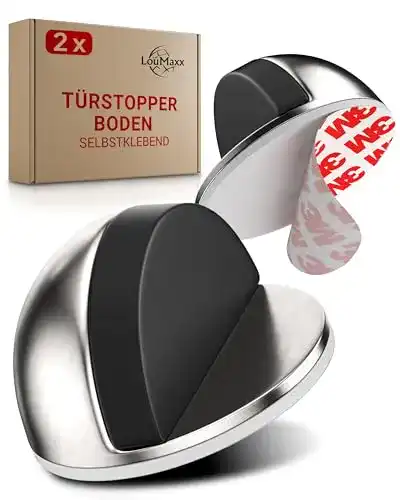 Türstopper LouMaxx Boden selbstklebend, 2er Set, Edelstahl-Optik