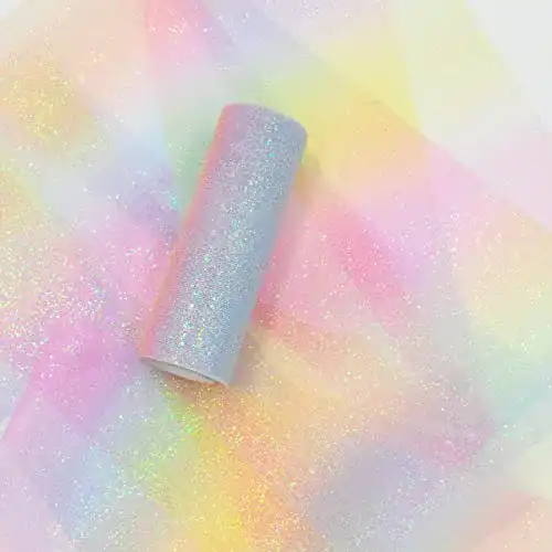 Tüll-Stoff NICROLANDEE Nickrolandee Regenbogen-Glitzer-Tüll