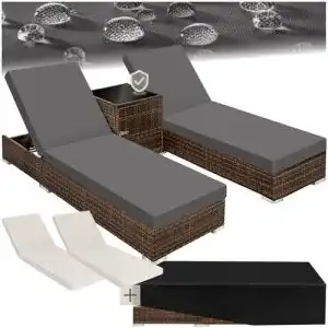 Doppelliege TecTake 2X Aluminium Polyrattan Sonnenliege + Tisch