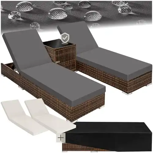 Doppelliege TecTake 2X Aluminium Polyrattan Sonnenliege + Tisch