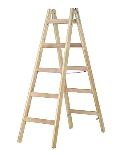 Holzleiter Hymer 7141010 Holz-Sprossenstehleiter, 2×5 Sprossen