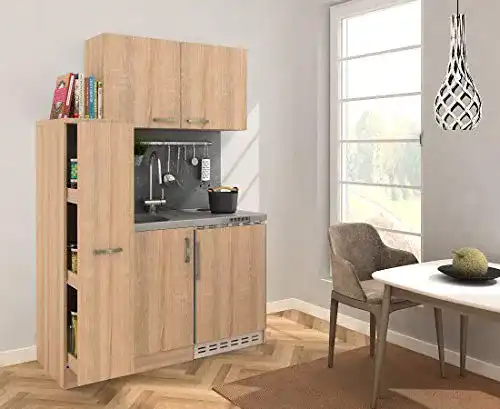 Miniküche respekta Küche Küchenzeile Pantry, 130 cm Eiche