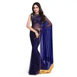 Sari CRAFTSTRIBE Chiffon Stein Arbeit Indische Hochzeit Bollywood
