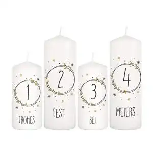 Adventskerzen Herz & Heim ® Set mit Aufdruck, 4 Stück