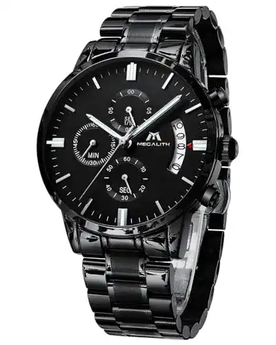Chronograph MEGALITH Herrenuhr Schwarz Edelstahl Militär