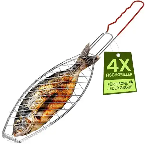 Fischbräter ToCi 4X Fischgriller (Silber) mit Gummigriff