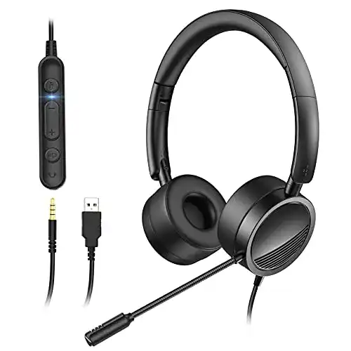 Headset (Büro) Gindoly PC Headset mit Mikrofon, Noise Cancelling