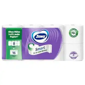 Toilettenpapier Zewa Smart trocken, 3 lagig ohne Hülse, 8 Stück