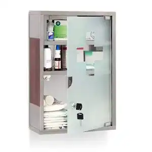 Medizinschrank Relaxdays EMERGENCY Edelstahl und Holz-Optik