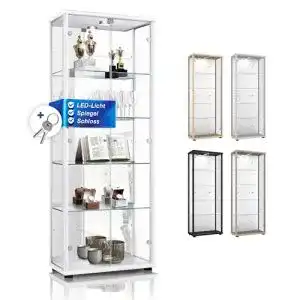 Glasvitrine abschließbar K-Möbel, Weiss, 176x67x33 cm