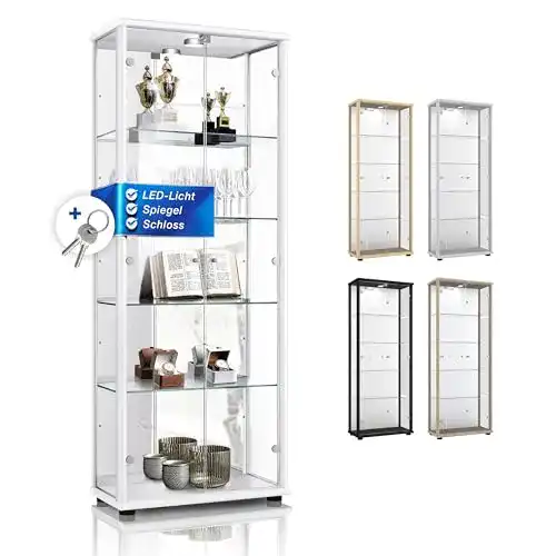 Glasvitrine abschließbar K-Möbel, Weiss, 176x67x33 cm