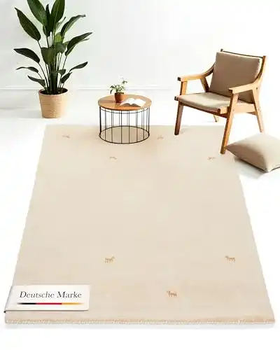 Gabbeh-Teppich carpetfine Wollteppich Uni Beige 60×90 cm