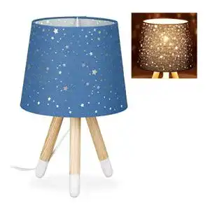 Nachttischlampe Kinder Relaxdays, runder Stoffschirm mit Sternen