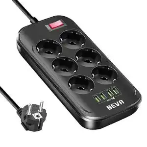 Steckdosenleiste mit USB BEVA 6 Fach Steckdosenleiste 2m Kabel