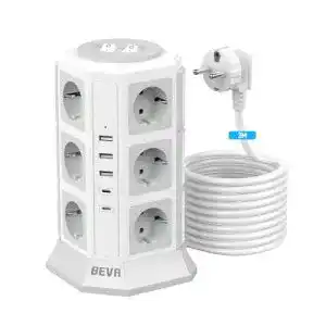 Steckdosenturm BEVA Mehrfachsteckdose mit USB, 12 Fach