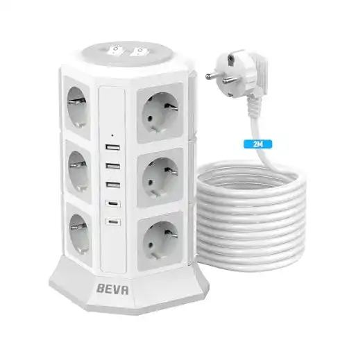Steckdosenturm BEVA Mehrfachsteckdose mit USB, 12 Fach