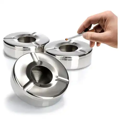 Aschenbecher com-four ® 3X aus Edelstahl Ø 11 cm