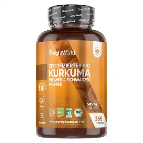 Kurkuma-Ingwer-Kapseln WeightWorld, 365 Kapseln Jahresvorrat
