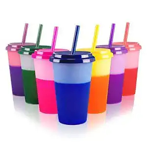 Trinkbecher Patinao Becher mit Strohhalm & Deckel 350ml, 7er